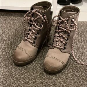 Women's Taupe Lace-Up Boots